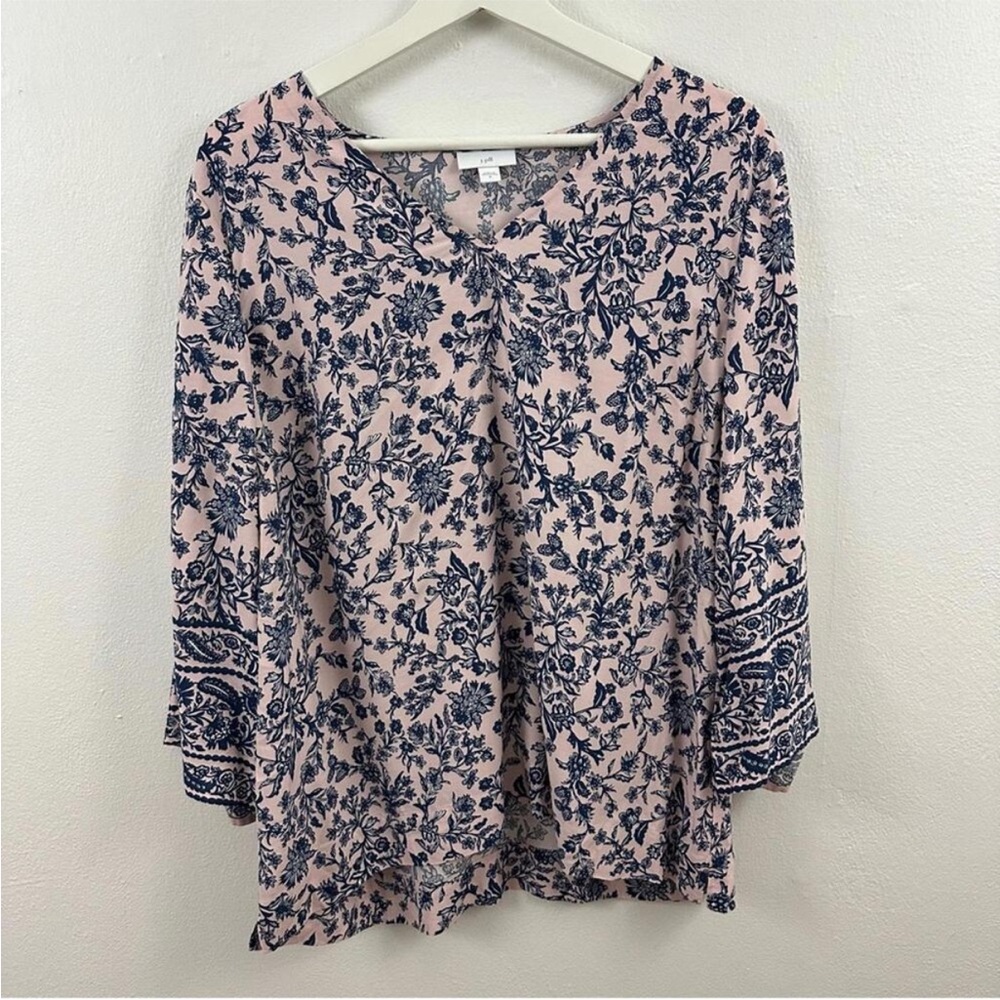 J.Jill V-Neck Pullover Floral Print Shirt Women's Size M